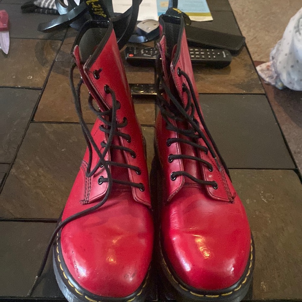 Red Dr. Martens in a size 10